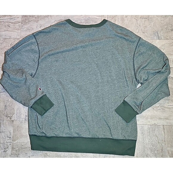 Mens XL Champion Sweatshirt Sweater Green Embroidered Logo Chest + Sleeve Crew - Picture 2 of 6